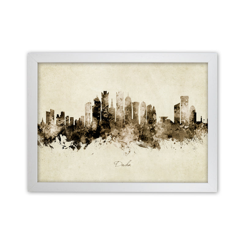 Doha Qatar Skyline Vintage Art Print by Michael Tompsett White Grain