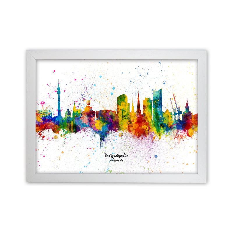 Dortmund Germany Skyline Splash Art Print by Michael Tompsett White Grain