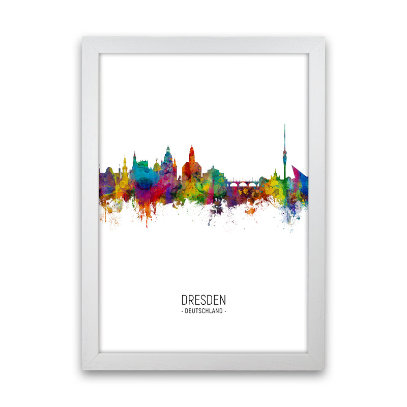 Dresden Germany Skyline Portrait Art Print by Michael Tompsett White Grain