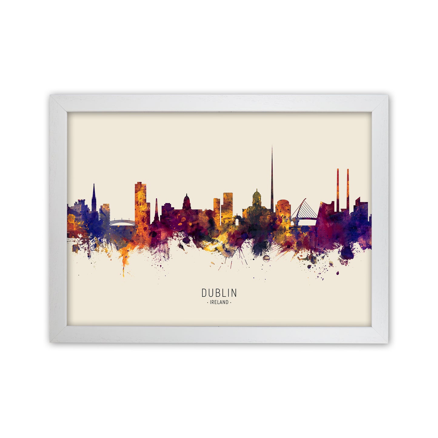 Dublin Ireland Skyline Autumn City Name Art Print by Michael Tompsett White Grain