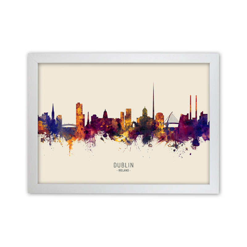 Dublin Ireland Skyline Autumn City Name Art Print by Michael Tompsett White Grain