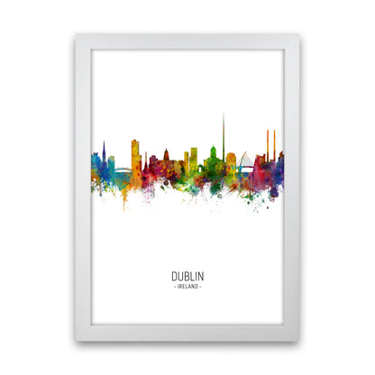 Dublin Ireland Skyline Portrait Art Print by Michael Tompsett White Grain