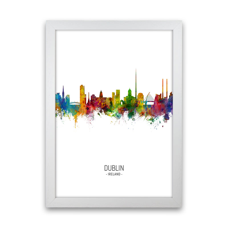 Dublin Ireland Skyline Portrait Art Print by Michael Tompsett White Grain