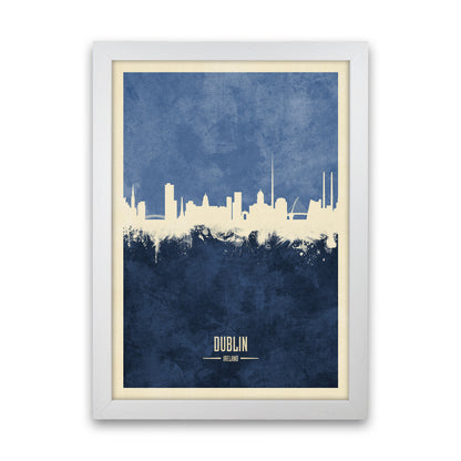 Dublin Ireland Skyline Portrait Navy Art Print by Michael Tompsett White Grain