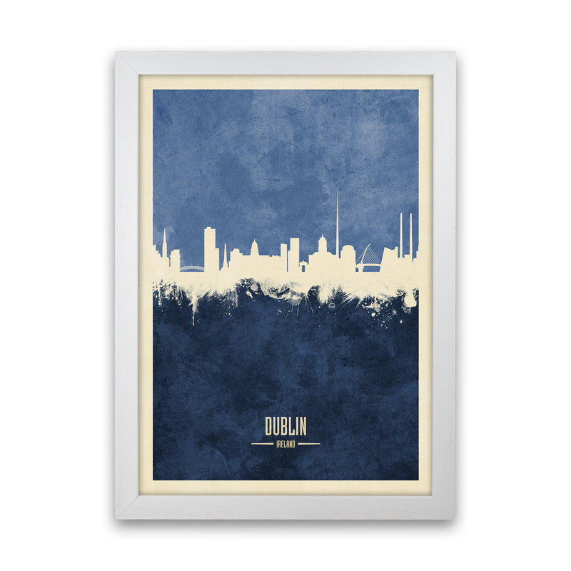 Dublin Ireland Skyline Portrait Navy Art Print by Michael Tompsett White Grain
