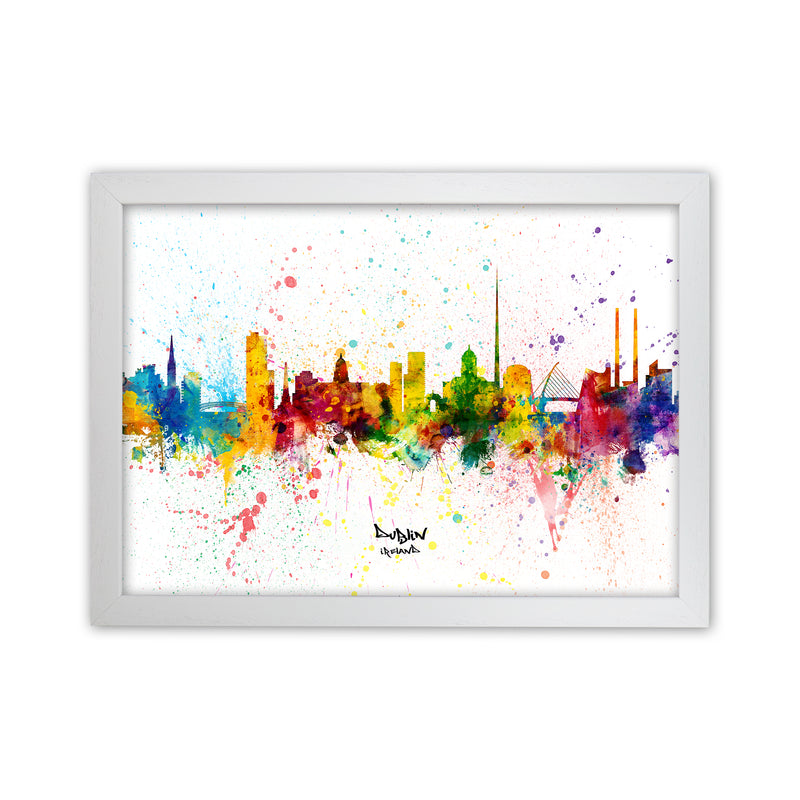 Dublin Ireland Skyline Splash Art Print by Michael Tompsett White Grain