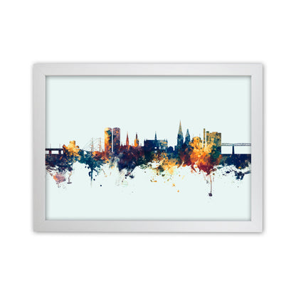 Dundee Scotland Skyline Blue Orange Art Print by Michael Tompsett White Grain