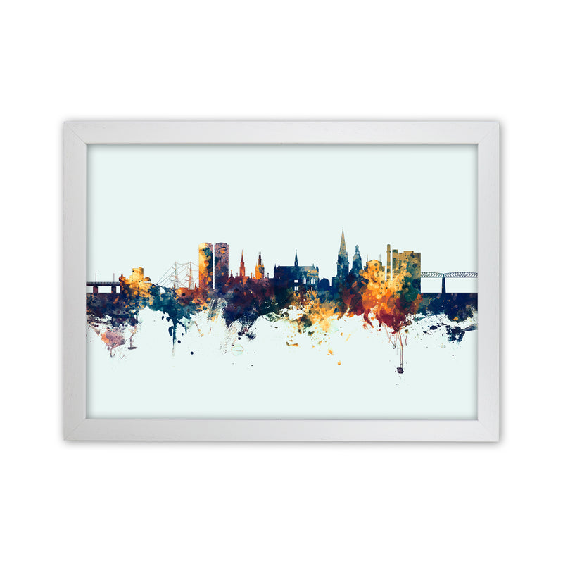 Dundee Scotland Skyline Blue Orange Art Print by Michael Tompsett White Grain