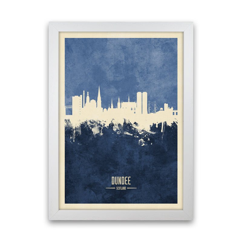 Dundee Scotland Skyline Portrait Navy Art Print by Michael Tompsett White Grain