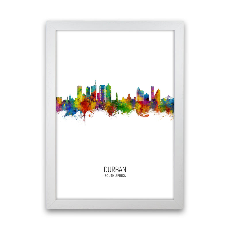 Durban South Africa Skyline Portrait Art Print by Michael Tompsett White Grain