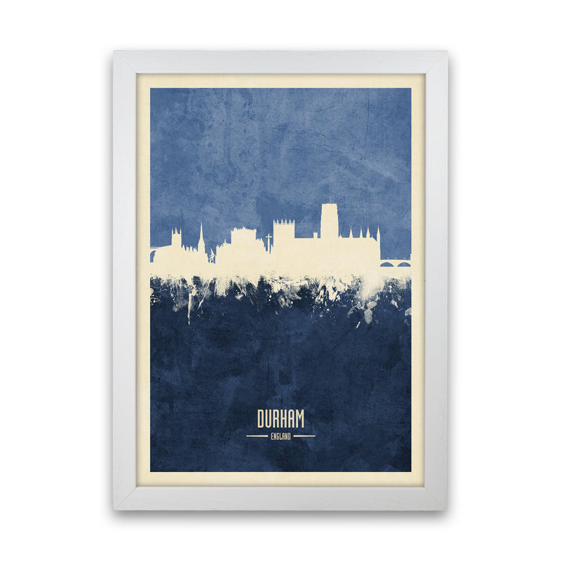 Durham England Skyline Portrait Navy Art Print by Michael Tompsett White Grain