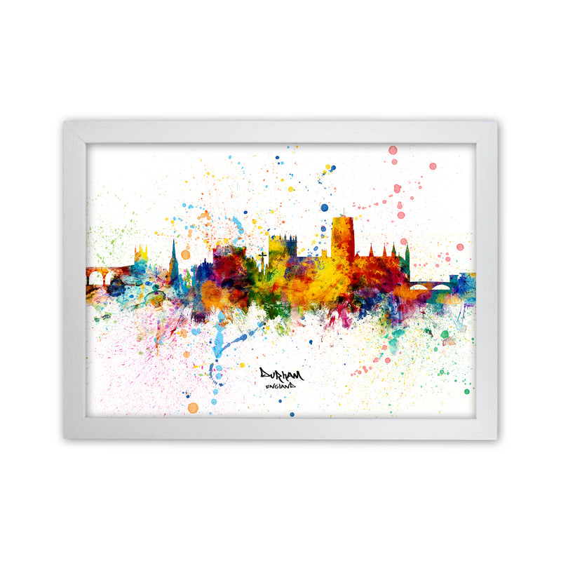 Durham England Skyline Splash Art Print by Michael Tompsett White Grain