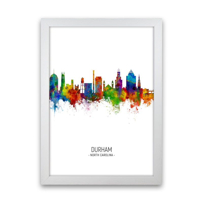 Durham North Carolina Skyline Portrait Art Print by Michael Tompsett White Grain