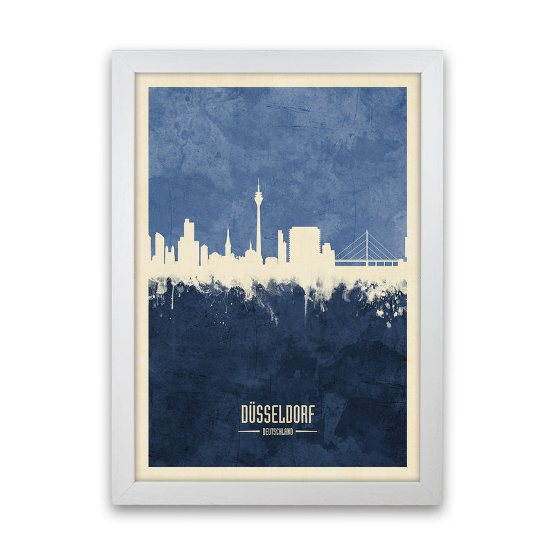 Dusseldorf Germany Skyline Portrait Navy Art Print by Michael Tompsett White Grain