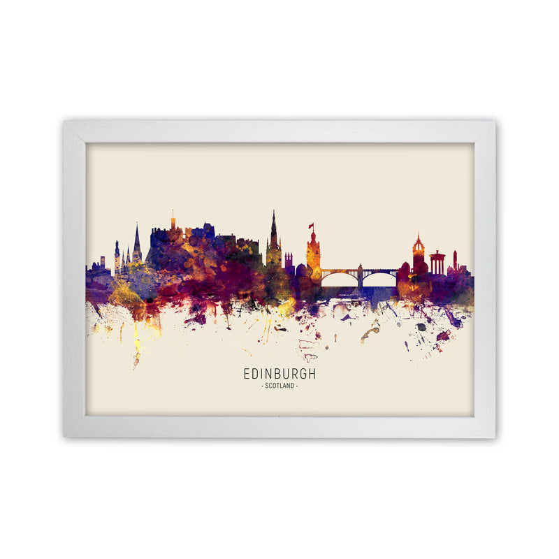 Edinburgh Scotland Skyline Autumn City Name Art Print by Michael Tompsett White Grain