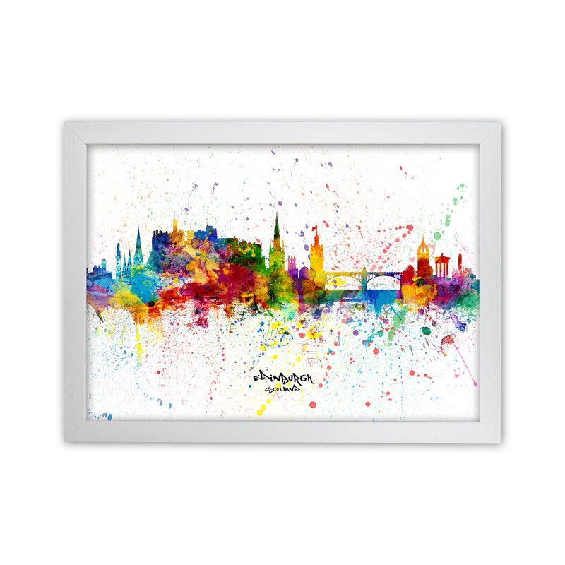 Edinburgh Scotland Skyline Splash Art Print by Michael Tompsett White Grain