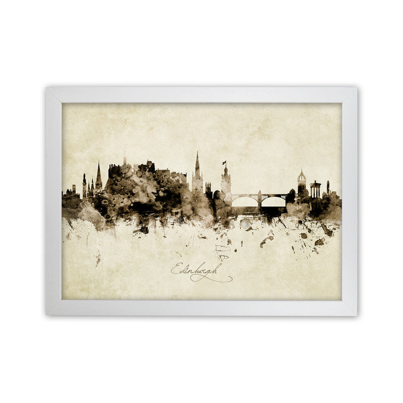 Edinburgh Scotland Skyline Vintage Art Print by Michael Tompsett White Grain