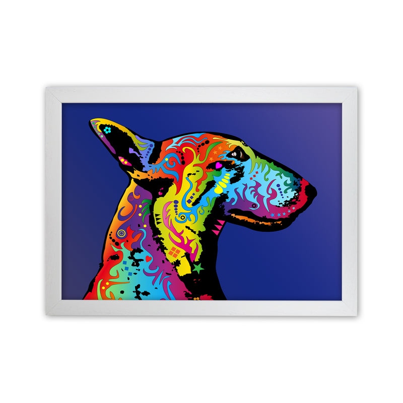 English Bull Terrier Dog Blue Art Print by Michael Tompsett White Grain