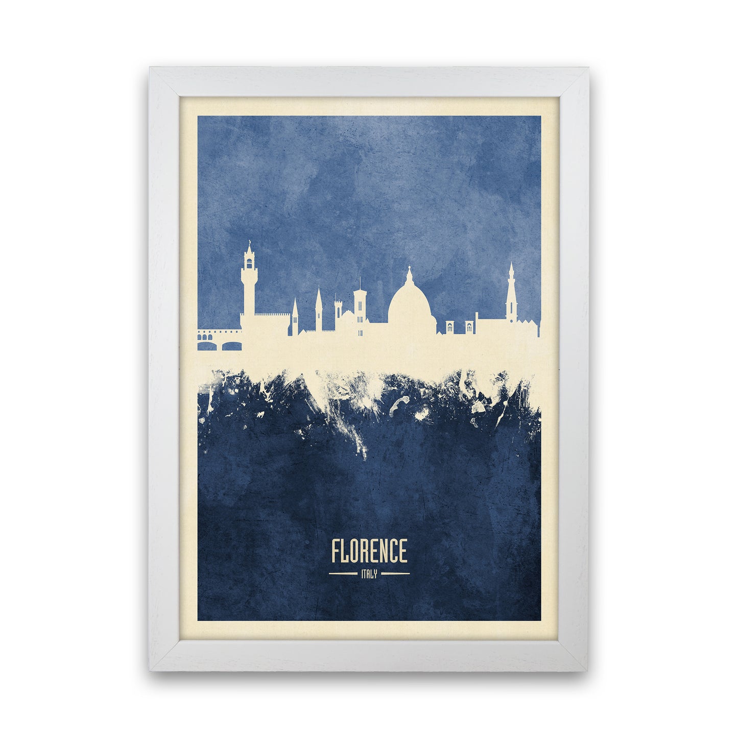 Florence Italy Skyline Portrait Navy Art Print by Michael Tompsett White Grain
