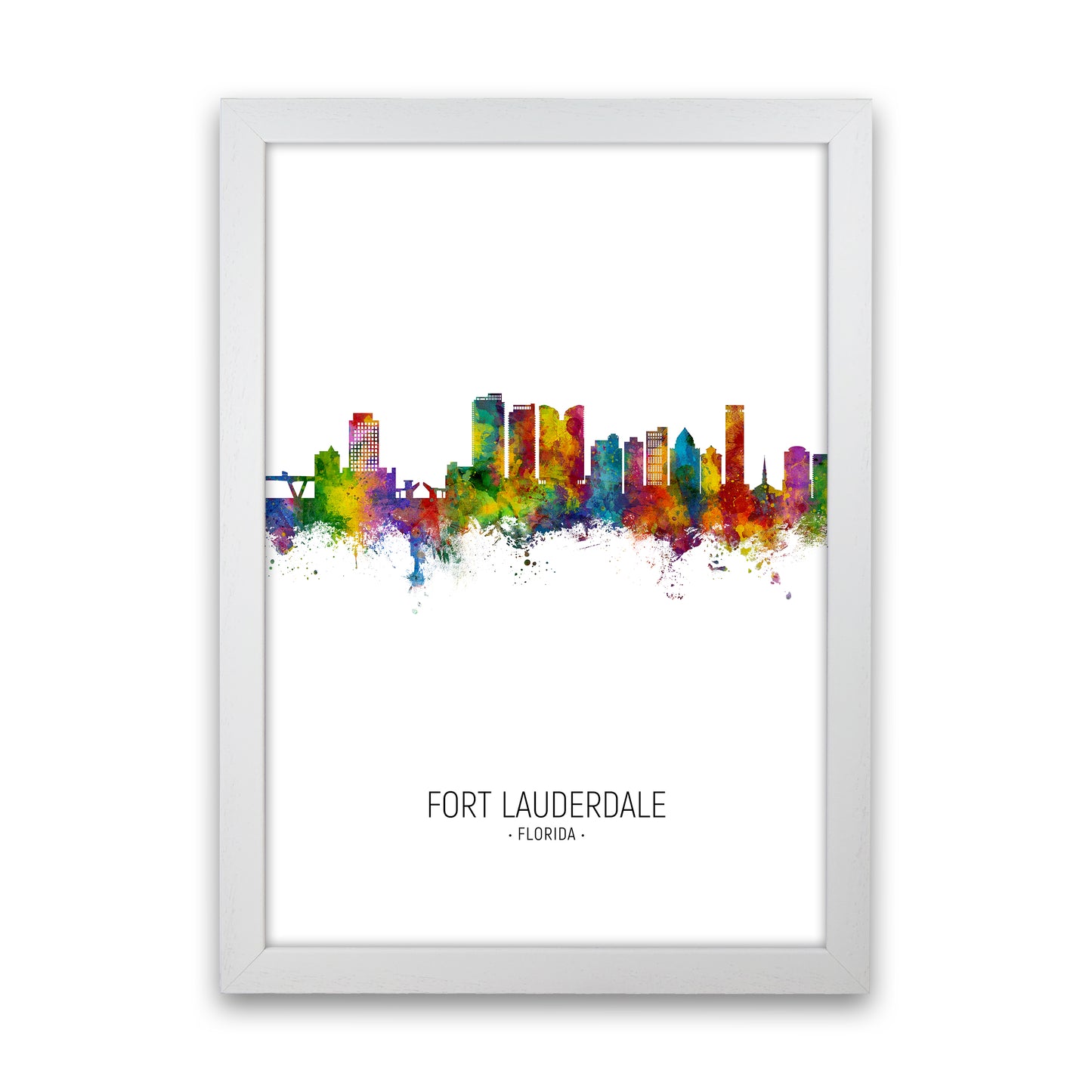 Fort Lauderdale Florida Skyline Portrait Art Print by Michael Tompsett White Grain