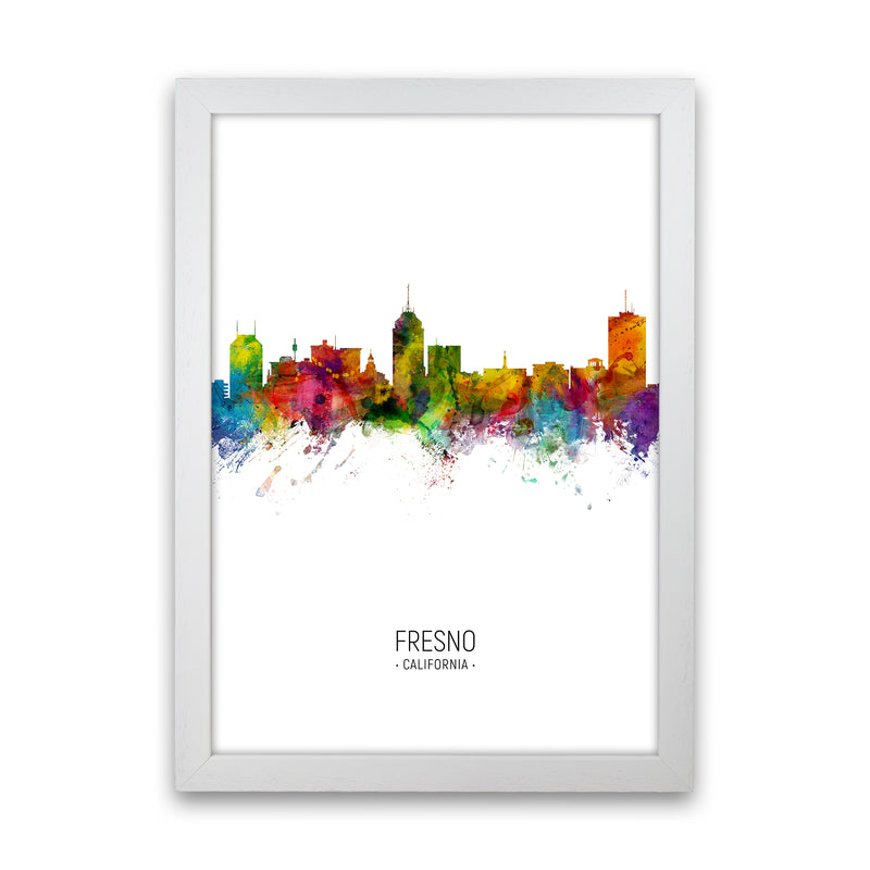 Fresno California Skyline Portrait Art Print by Michael Tompsett White Grain