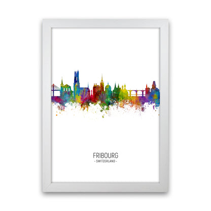 Fribourg Switzerland Skyline Portrait Art Print by Michael Tompsett White Grain