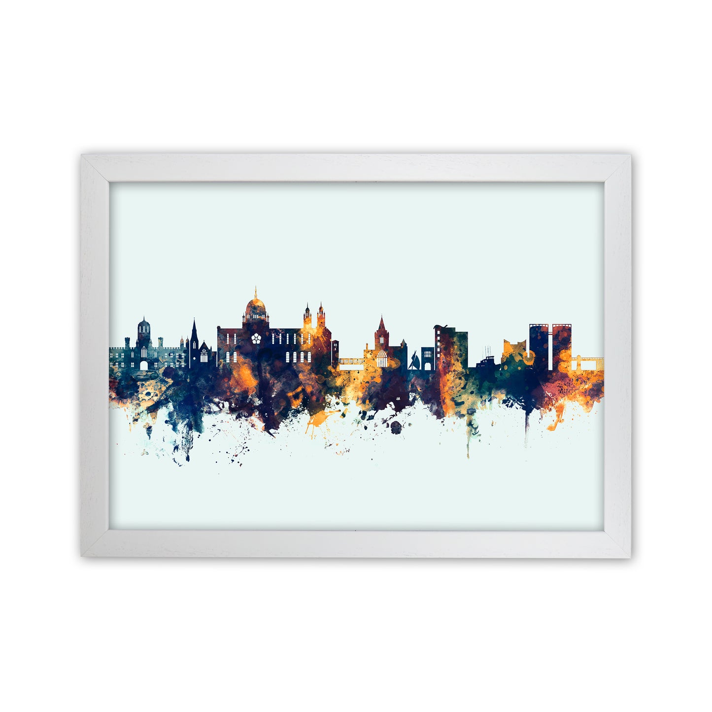 Galway Ireland Skyline Blue Orange Art Print by Michael Tompsett White Grain