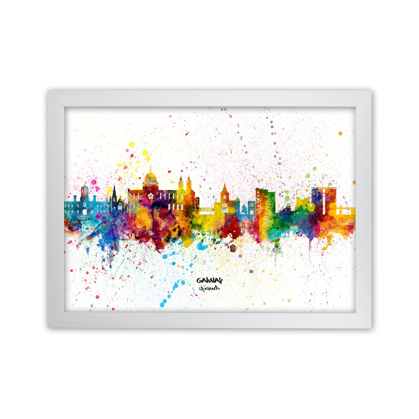 Galway Ireland Skyline Splash Art Print by Michael Tompsett White Grain