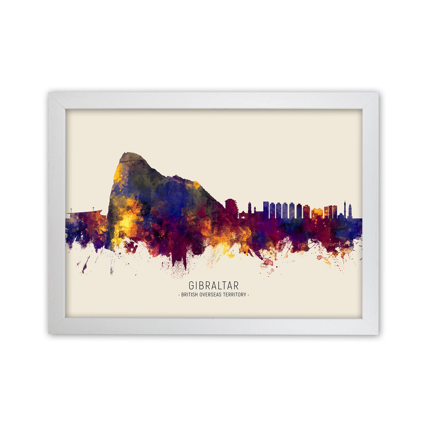 Gibraltar Skyline Autumn City Name Art Print by Michael Tompsett White Grain
