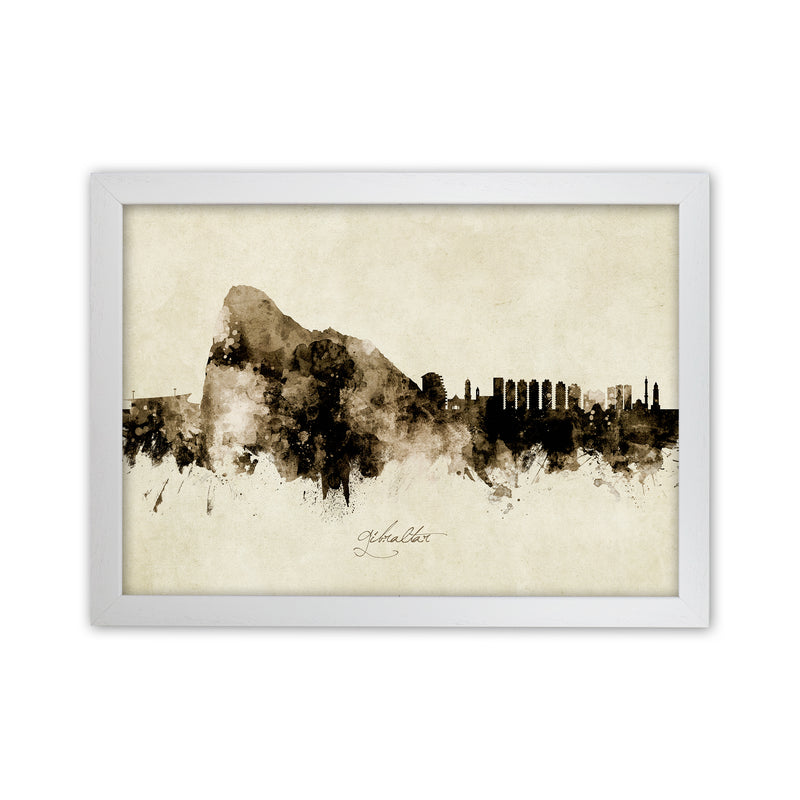 Gibraltar Skyline Vintage Art Print by Michael Tompsett White Grain