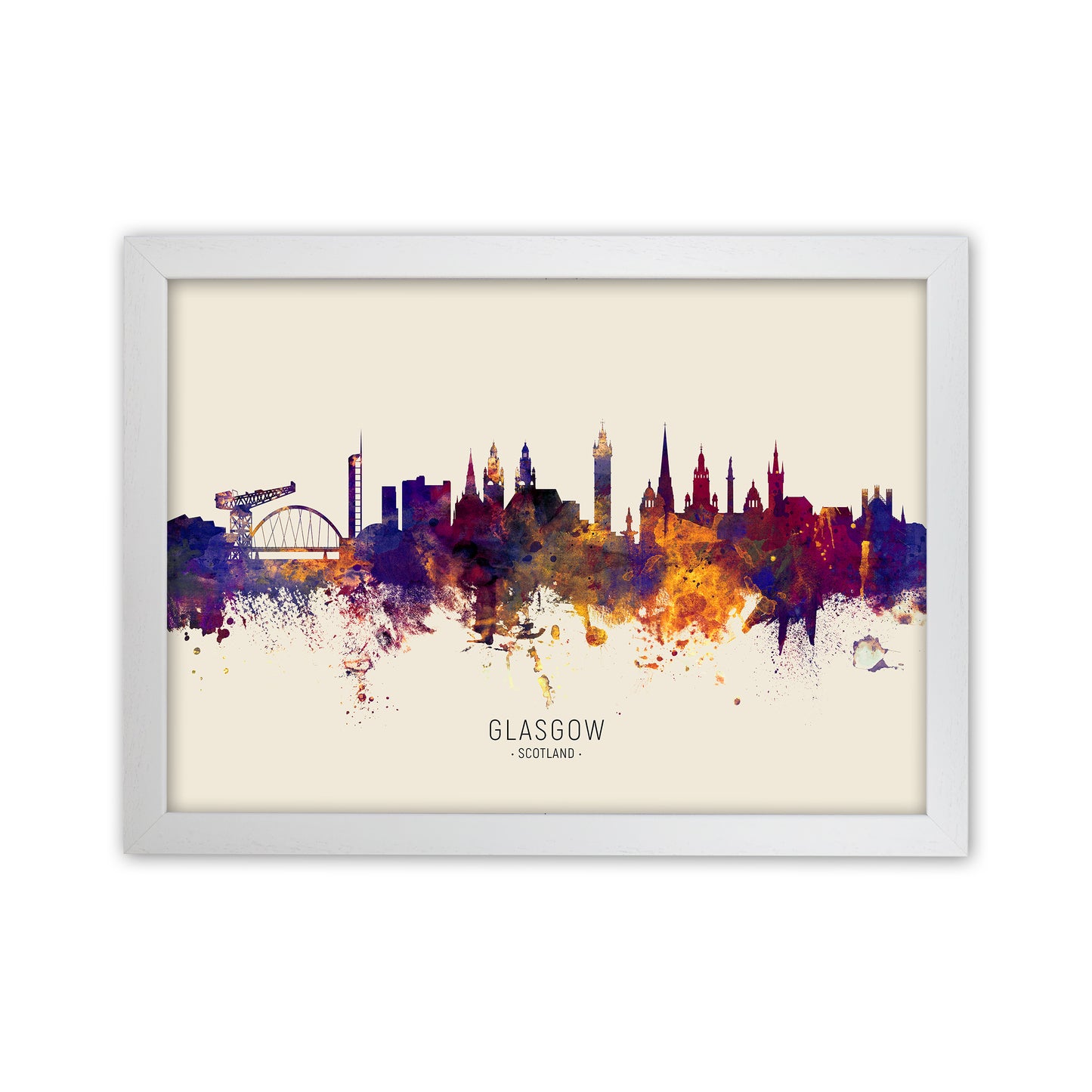Glasgow Scotland Skyline Autumn City Name Art Print by Michael Tompsett White Grain