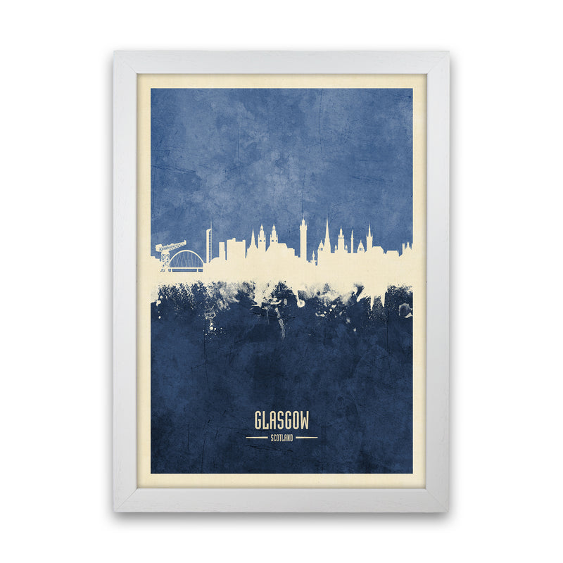 Glasgow Scotland Skyline Portrait Navy Art Print by Michael Tompsett White Grain