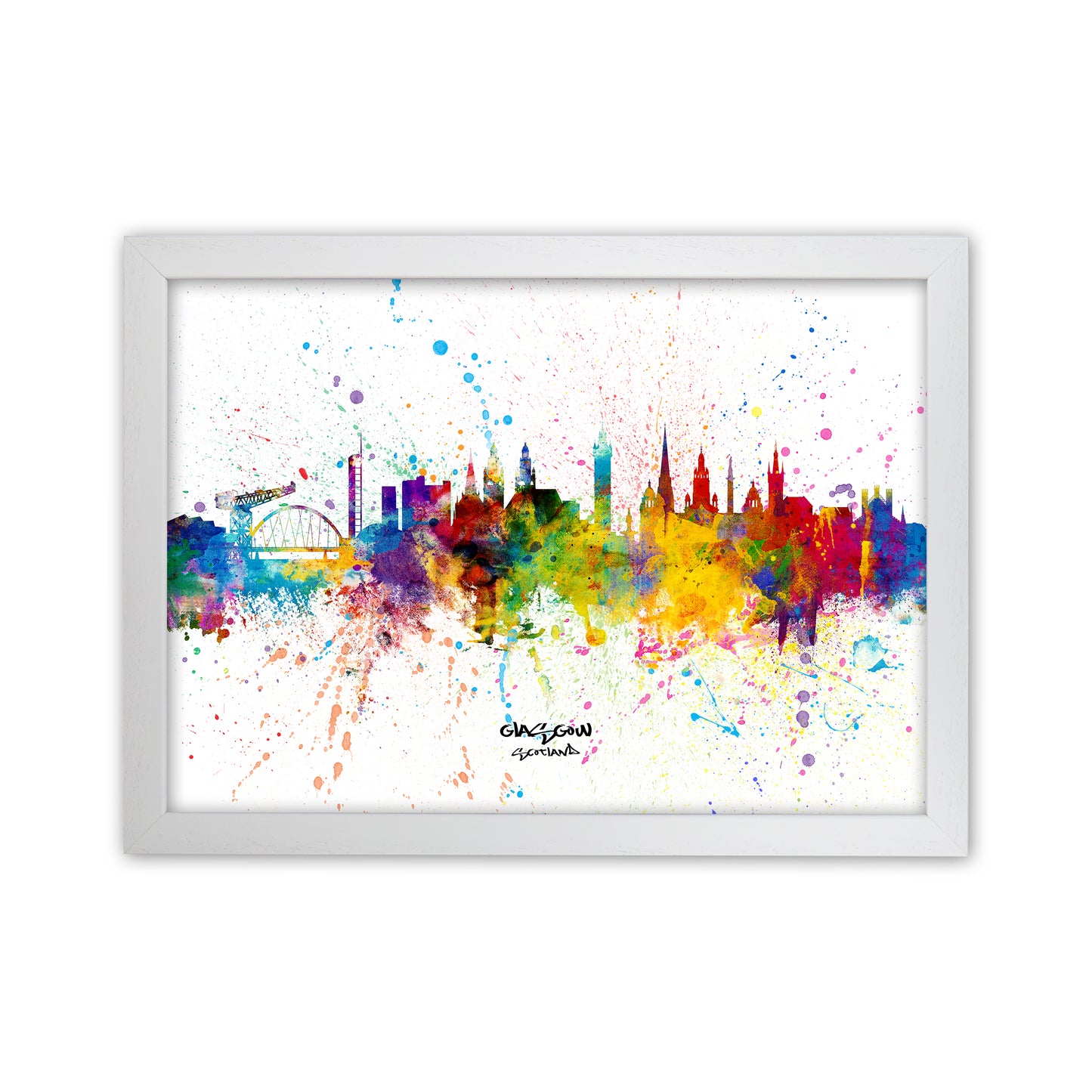 Glasgow Scotland Skyline Splash Art Print by Michael Tompsett White Grain