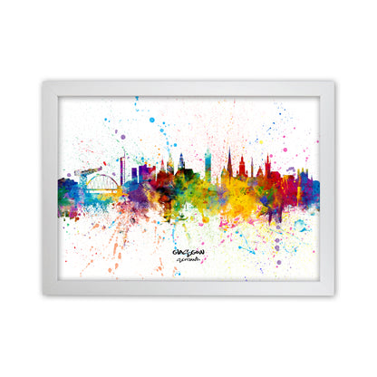 Glasgow Scotland Skyline Splash Art Print by Michael Tompsett White Grain