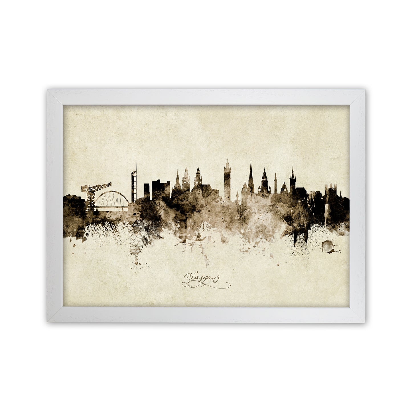 Glasgow Scotland Skyline Vintage Art Print by Michael Tompsett White Grain