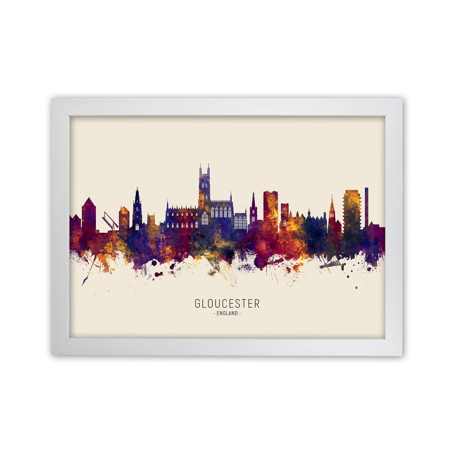Gloucester England Skyline Autumn City Name Art Print by Michael Tompsett White Grain