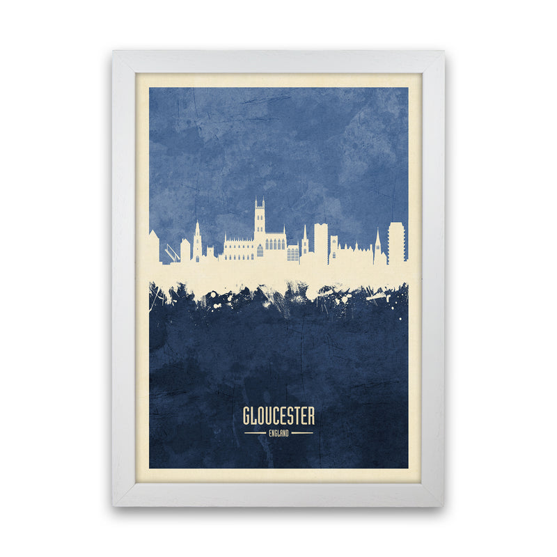 Gloucester England Skyline Portrait Navy Art Print by Michael Tompsett White Grain