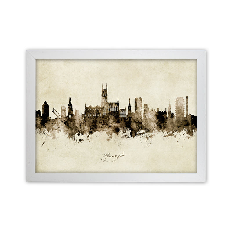 Gloucester England Skyline Vintage Art Print by Michael Tompsett White Grain