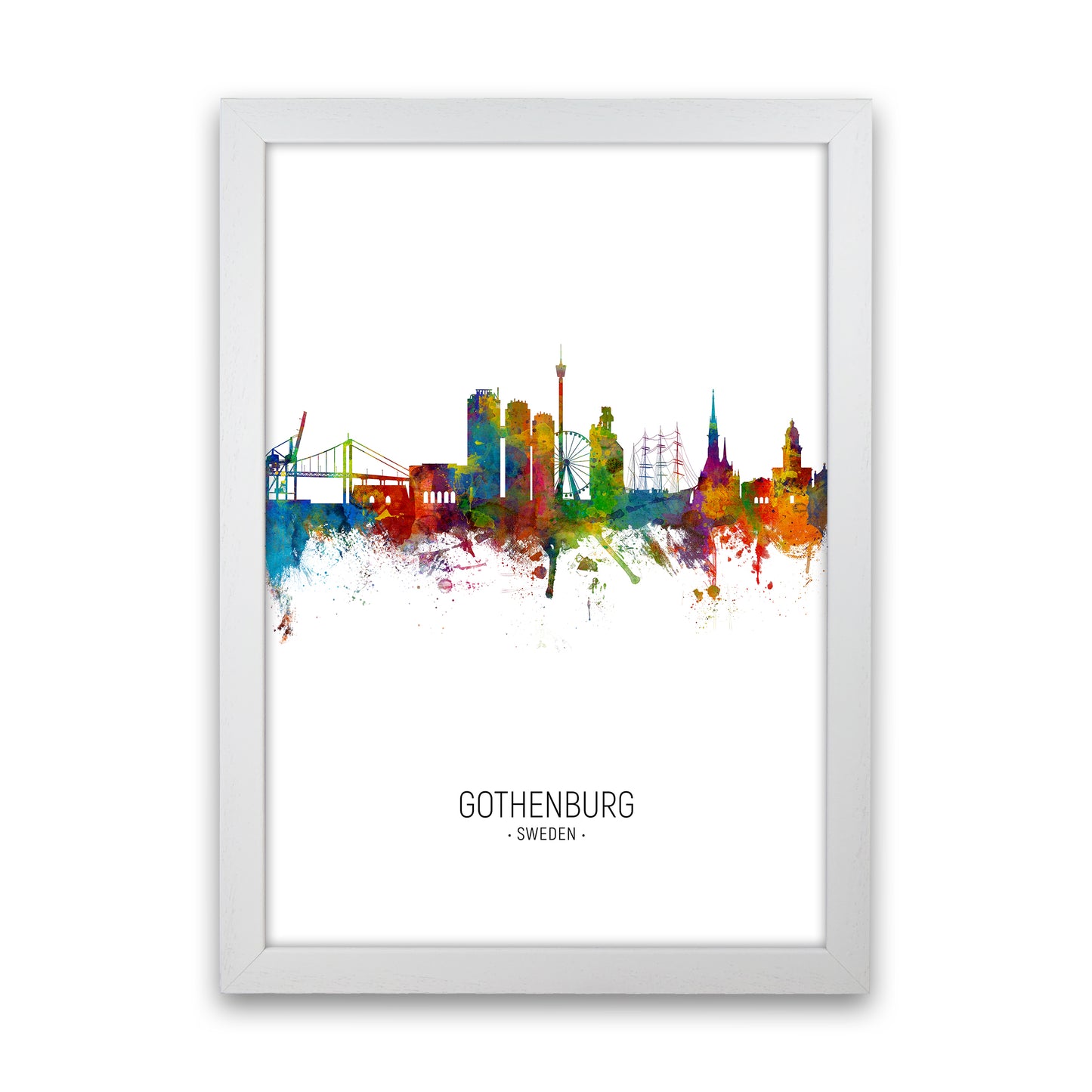 Gothenburg Sweden Skyline Portrait Art Print by Michael Tompsett White Grain
