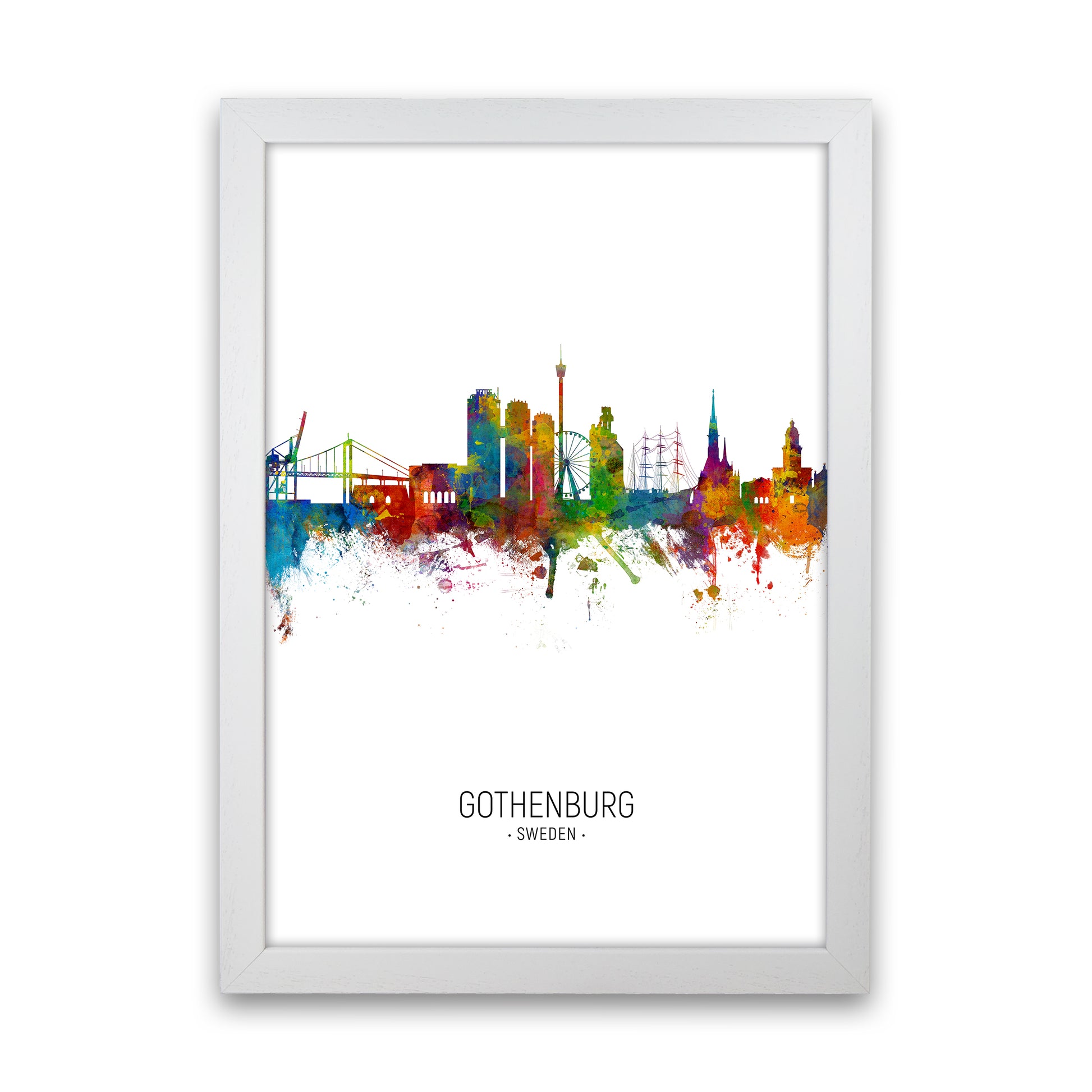 Gothenburg Sweden Skyline Portrait Art Print by Michael Tompsett White Grain