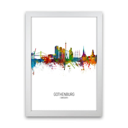 Gothenburg Sweden Skyline Portrait Art Print by Michael Tompsett White Grain