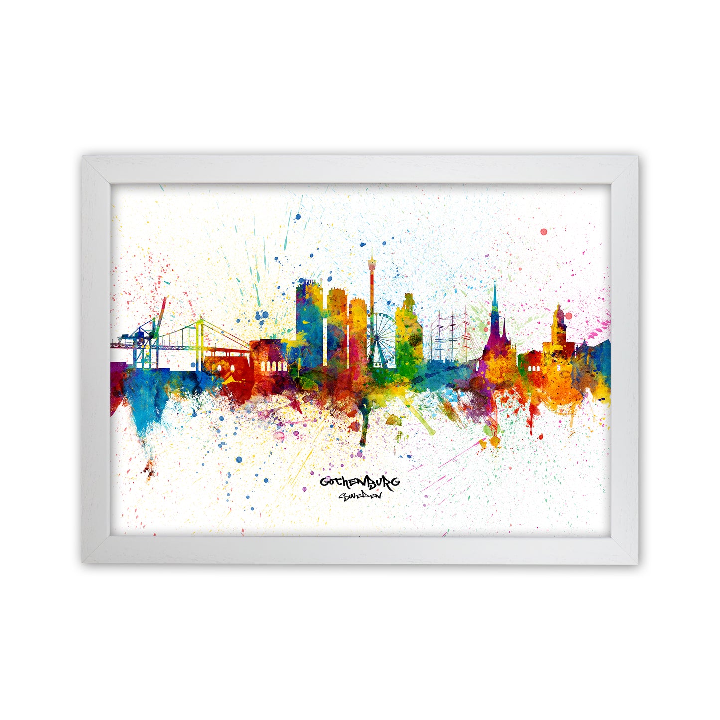 Gothenburg Sweden Skyline Splash Art Print by Michael Tompsett White Grain