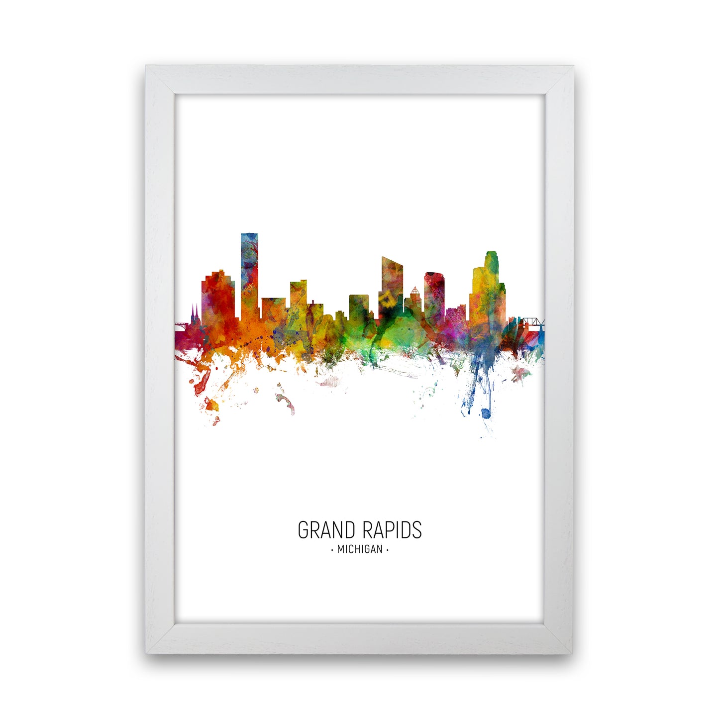 Grand Rapids Michigan Skyline Portrait Art Print by Michael Tompsett White Grain