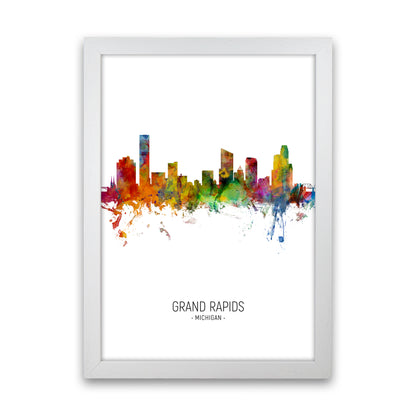 Grand Rapids Michigan Skyline Portrait Art Print by Michael Tompsett White Grain