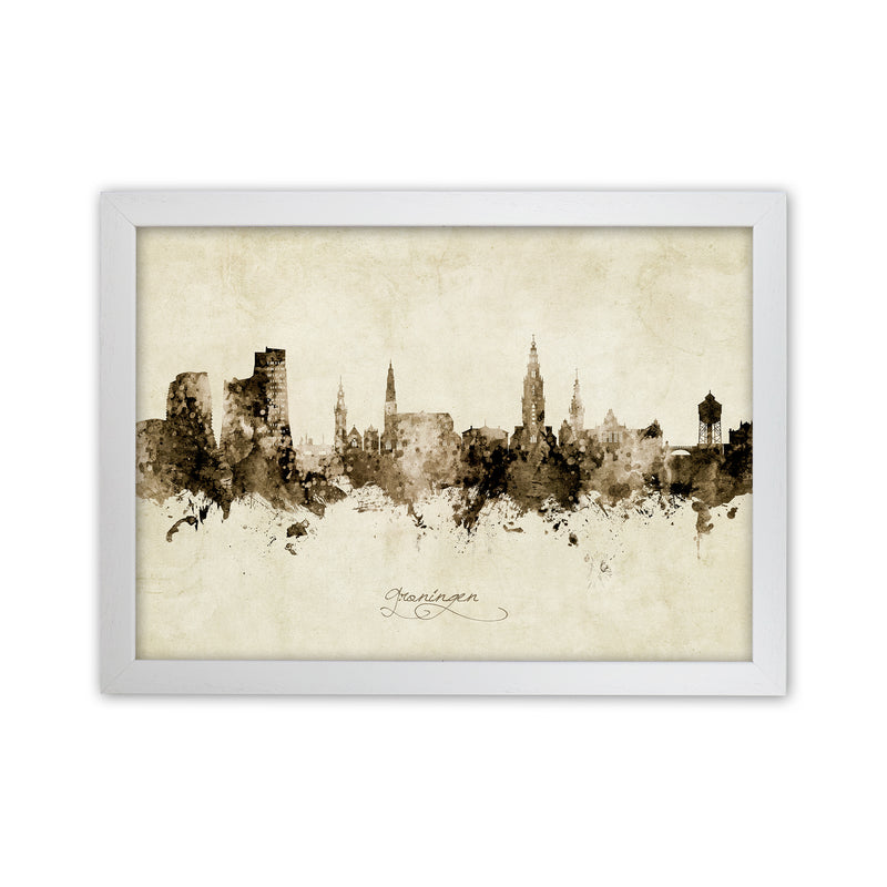Groningen Netherlands Skyline Vintage Art Print by Michael Tompsett White Grain
