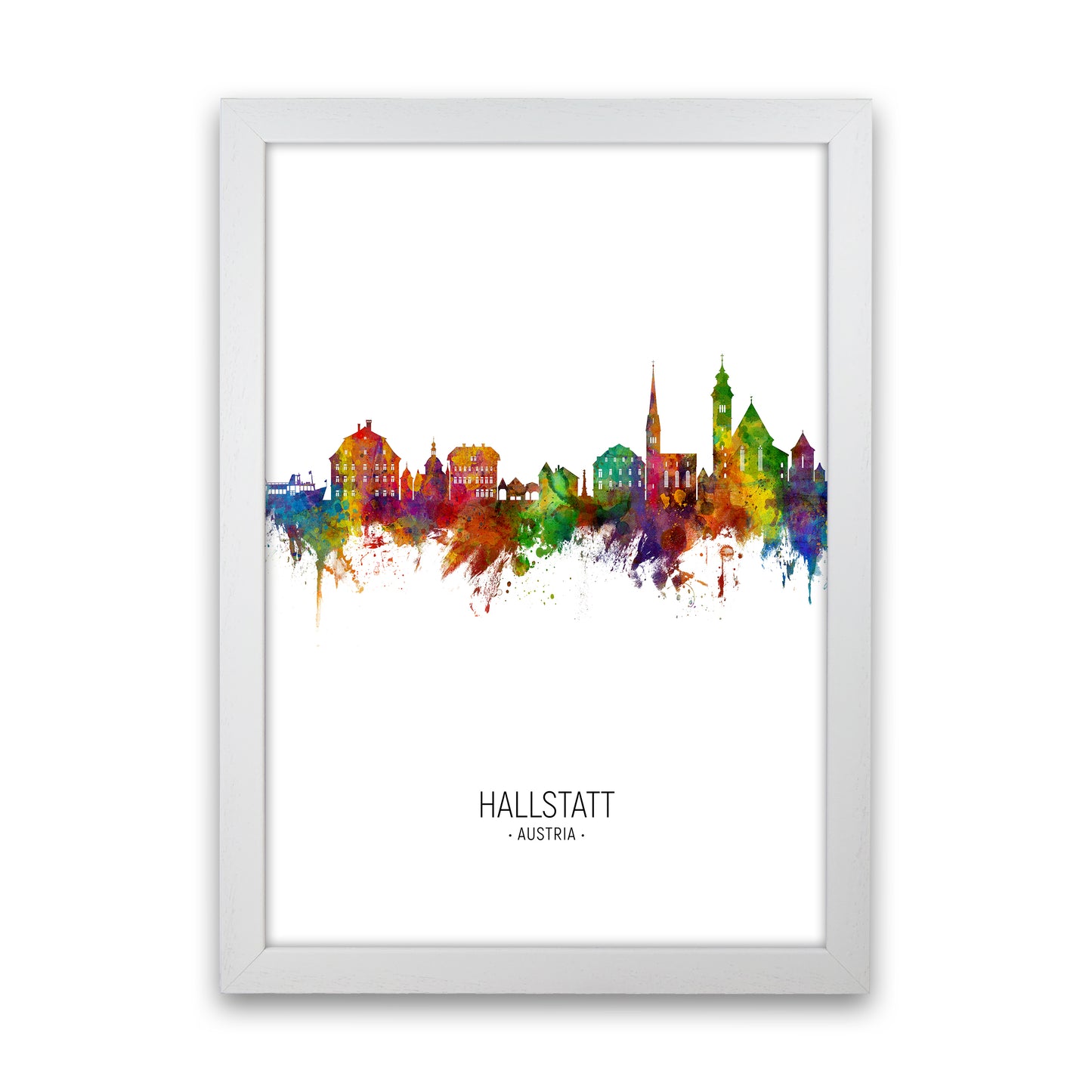 Hallstatt Austria Skyline Portrait Art Print by Michael Tompsett White Grain