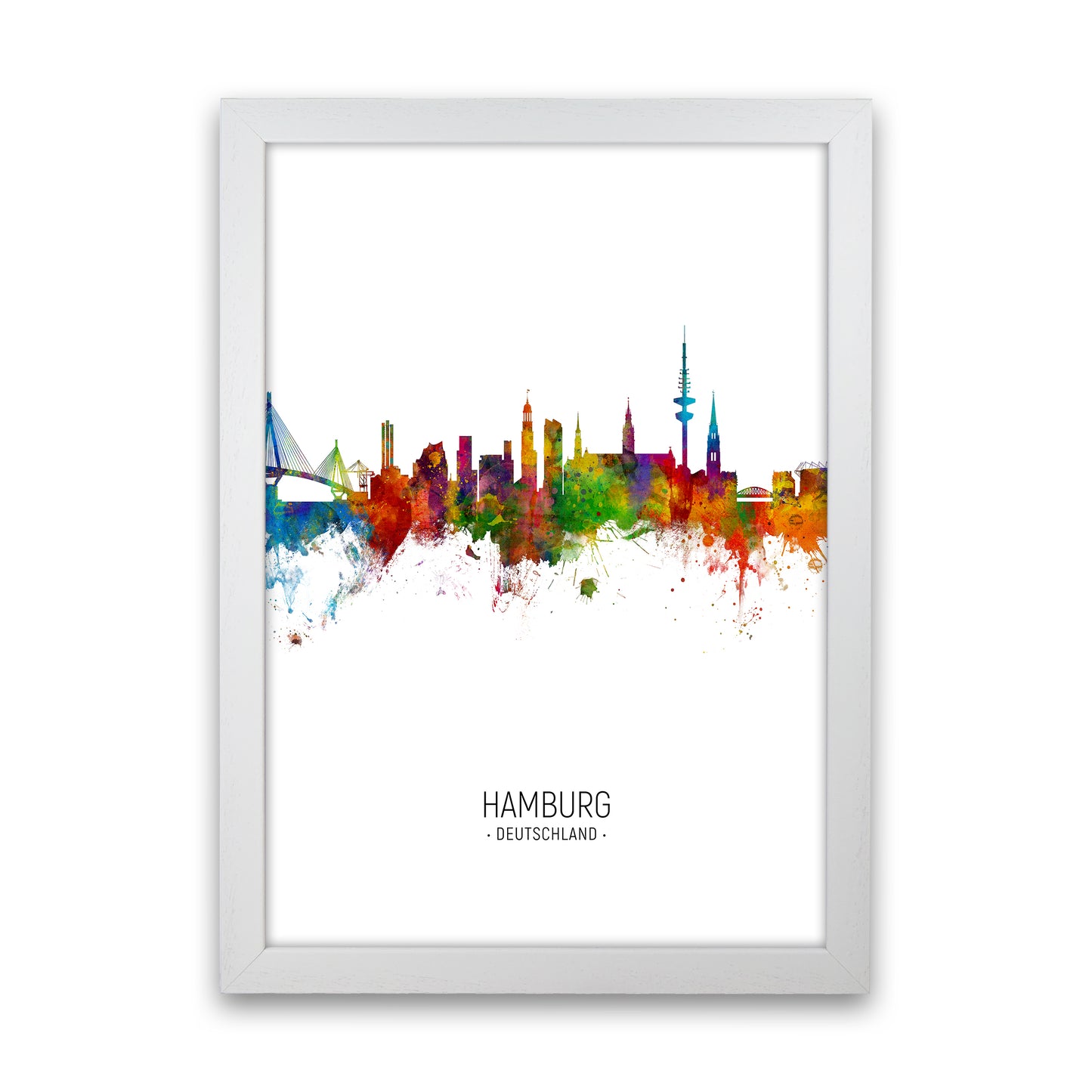 Hamburg Germany Skyline Portrait Art Print by Michael Tompsett White Grain
