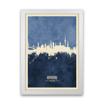 Hamburg Germany Skyline Portrait Navy Art Print by Michael Tompsett White Grain