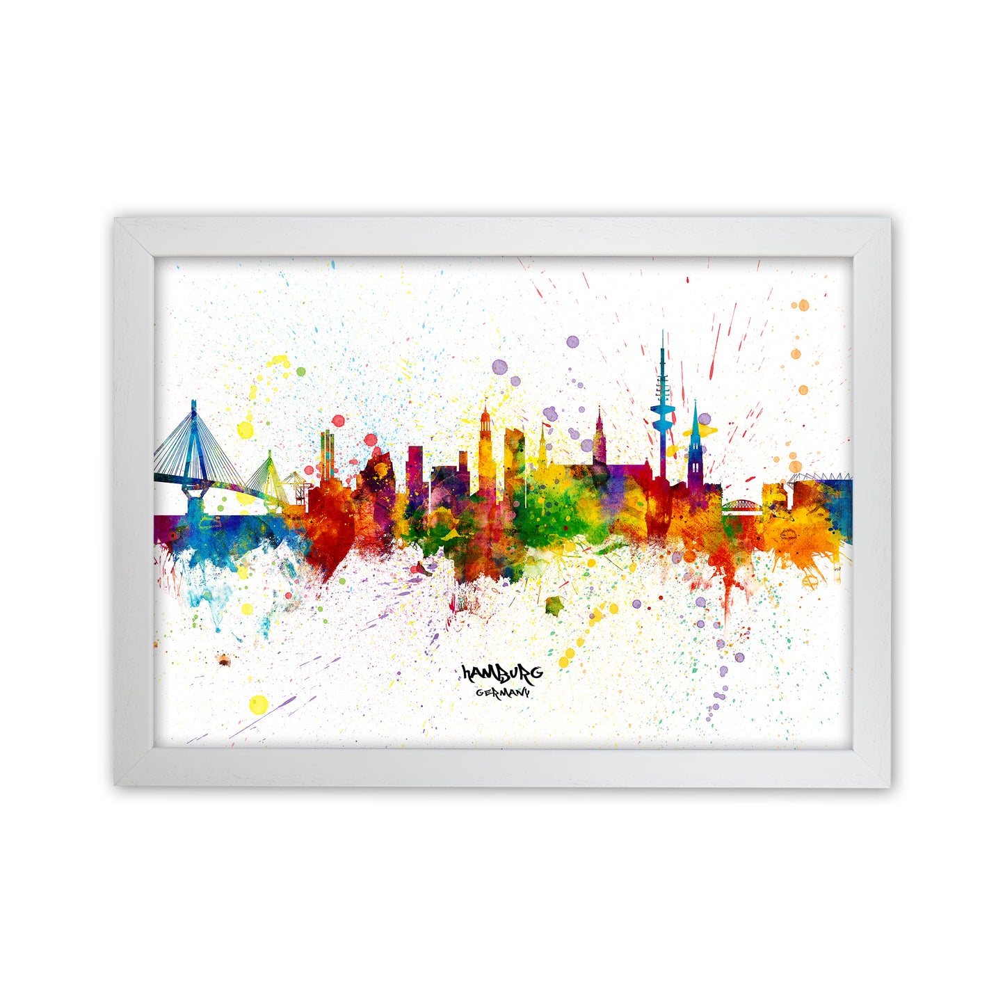 Hamburg Germany Skyline Splash Art Print by Michael Tompsett White Grain