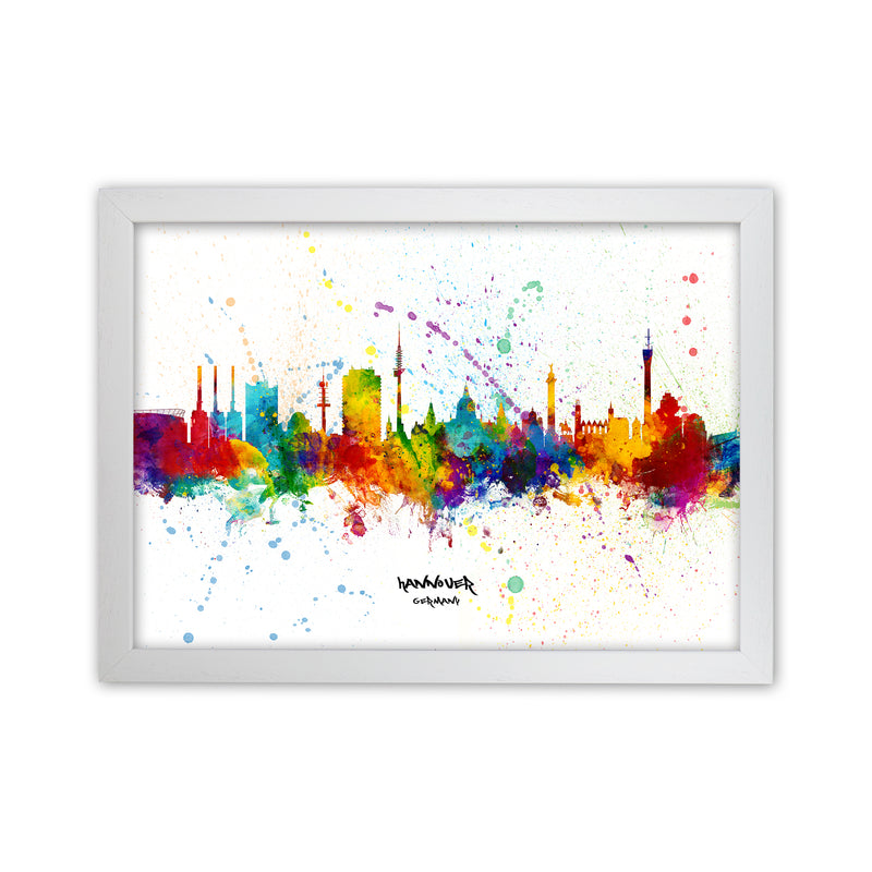 Hannover Germany Skyline Splash Art Print by Michael Tompsett White Grain